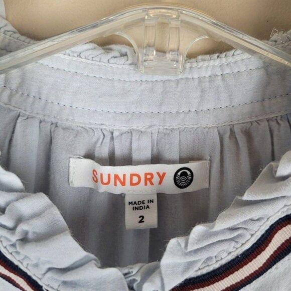 Sundry Size M Flutter Sleeve Button Top Rain Light Blue Short Sleeve - Picture 12 of 12